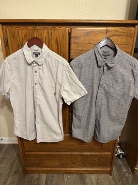 Eddie Bauer Short Sleeve Button-Up Shirts - Light Gray & Gray